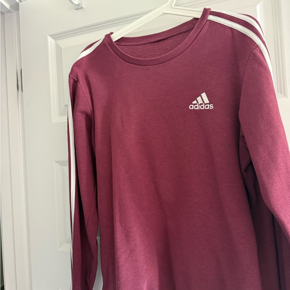 Adidas Burgundy Sweatshirt with White Stripes-  men’s Small